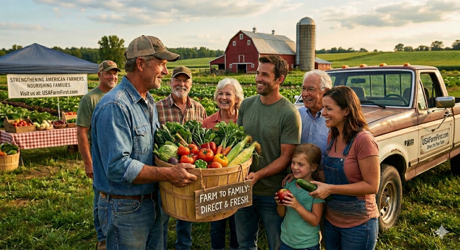 Farmers and families sharing fresh produce